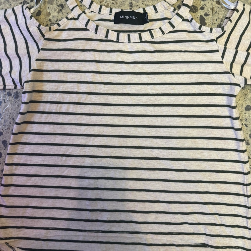 MINKPINK Black and White Striped Cold Shoulder Tee